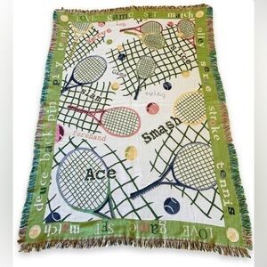 Vintage Goodwin Weavers Tennis Tapestry Throw Blanket 100% Cotton “Hers”